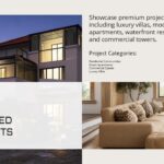 Real Estate Portfolio Overview - Featured Projects slide with stacked property photos and project category list
