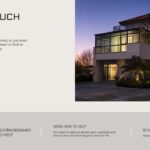 Real Estate Portfolio Overview - Get In Touch contact slide with contact details, dusk home photo, and footer bar