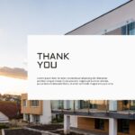 Real Estate Portfolio Overview - Thank You closing slide with full-bleed building exterior and centered white text panel