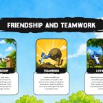 Regular Show Friendship and Teamwork Template - four-quadrant layout with central character illustration