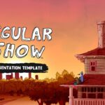 Regular Show Google Slides Template - five-column character card layout with park background and intro text