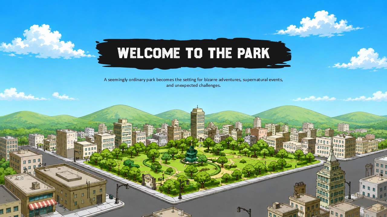 Regular Show Welcome to the Park Template - two-column character comparison cards with Mordecai and Rigby