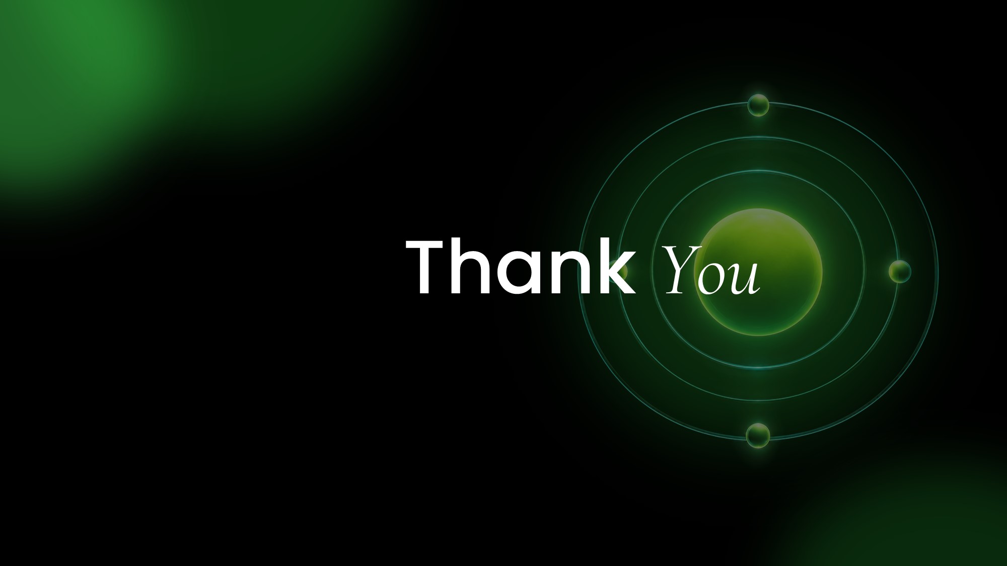 Agentic AI Thank You Template - dark closing slide with orbital graphic