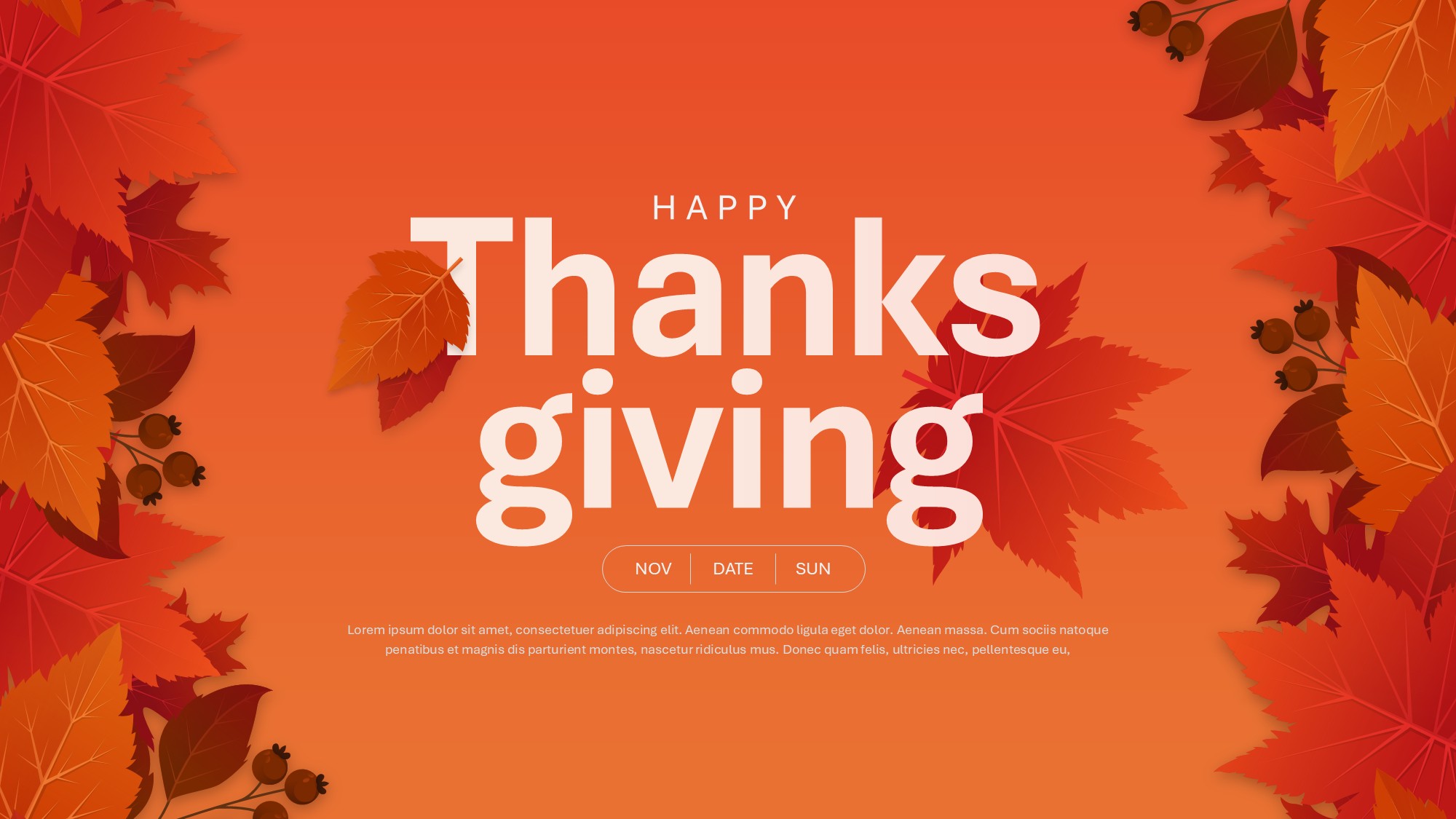 Thanksgiving Template - Cover slide to announce your holiday event with autumn leaf design