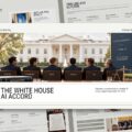 White House AI Accord Template - Fan layout preview of 11 editorial policy slides in cream and charcoal