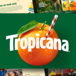 Tropicana Brand Logo Template - Classic white Tropicana wordmark with iconic orange and straw on green