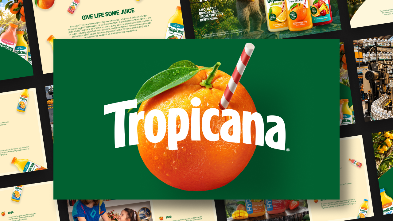 Tropicana Brand Logo Template - Classic white Tropicana wordmark with iconic orange and straw on green
