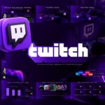 Twitch Template - collage preview of all 9 slides with 3D Twitch logo, chat bubbles, and purple gradient design