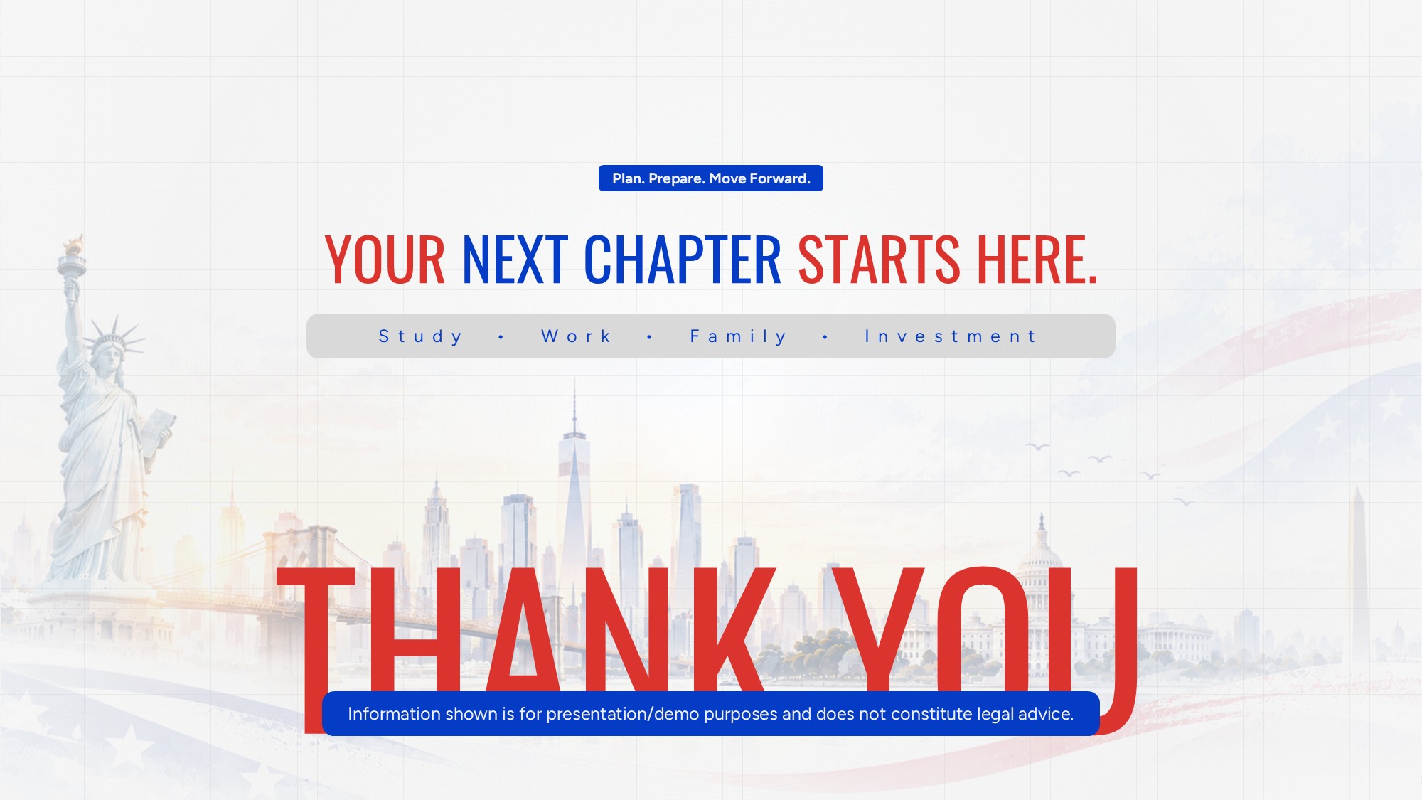 US Immigration Thank You Slide - bold closing headline with oversized red decorative typography
